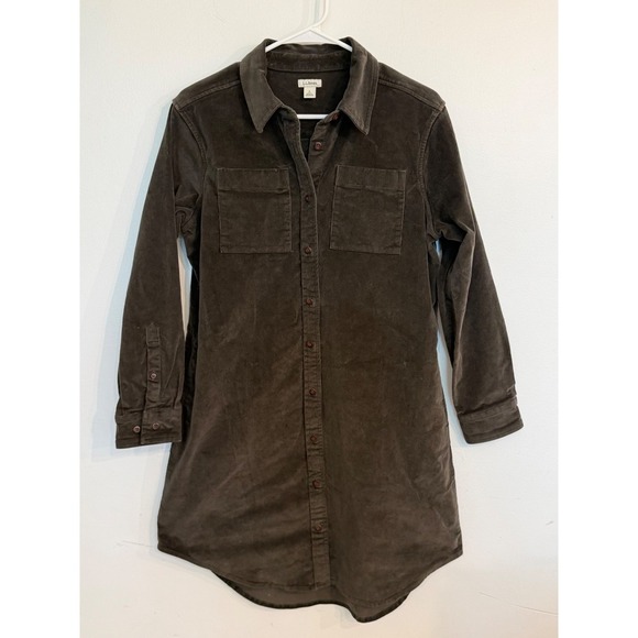 L.L.Bean Dresses & Skirts - L.L.Bean Heritage Corduroy Shirt Dress Olive Brown Cotton Lyocell Small Petite